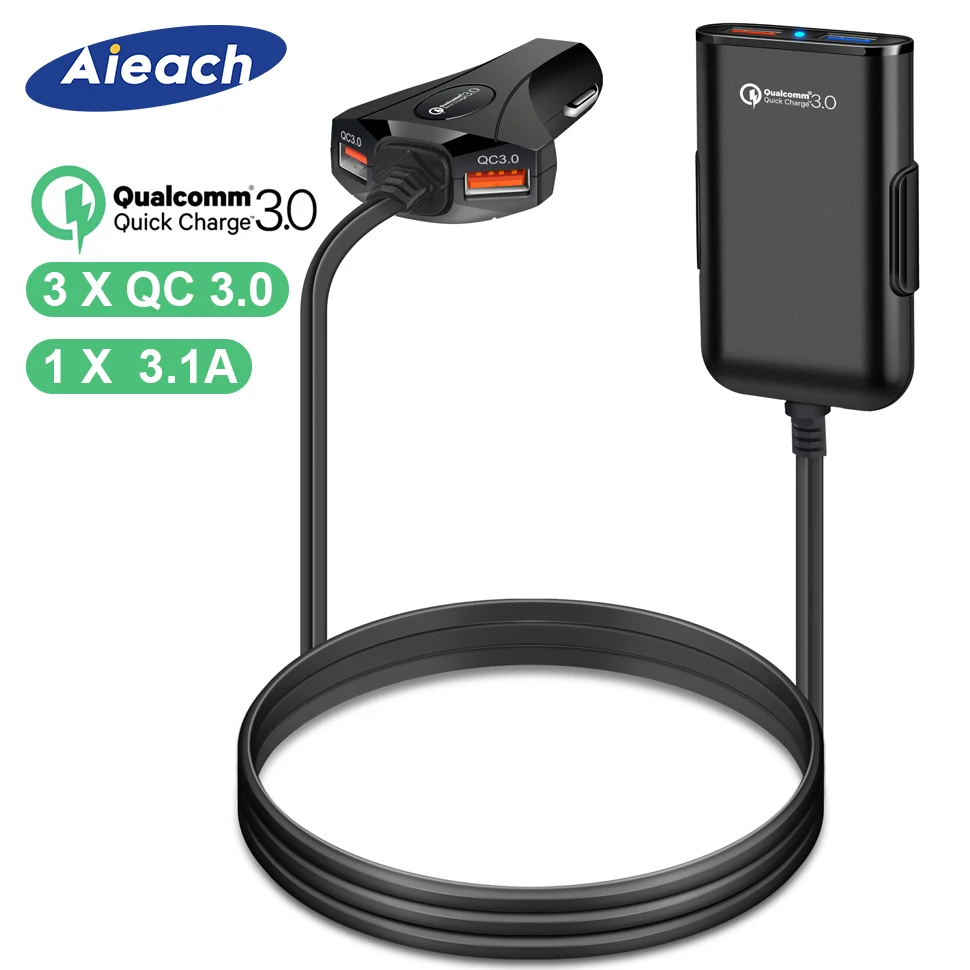

Aieach Front / Back Seat 4 Port USB Quick Charge 3.0 Car Charger For iPhone Huawei 60W 12A Fast Phone Charger For Xiaomi Samsung