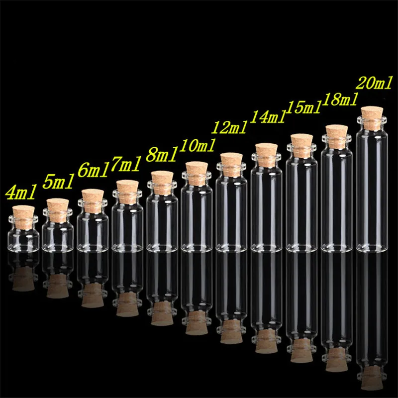 Tiny Glass Bottles with Cork 4ml 5ml 6ml 7ml 8ml 10ml 12ml 14ml 15ml 18ml 20ml Bottles Crafts Jar Vial Decoration Artware 100pcs