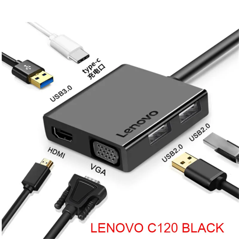 6 в 1 USB C концентратор USB 3,0 HDMI 4 K VGA для MacBook Pro Xiaomi Asus lenovo ноутбук huawei mate 10 20 mate book type C - Цвет: LENOVO C120 BLACK