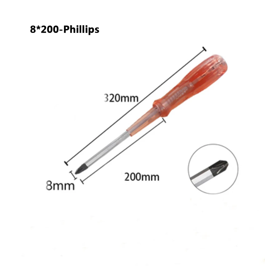 8x200-Phillips 1 шт. промышленная отвертка звездообразная отвёртка Phillips 308CRV Tap удобная ручка сильная Магнитная высокая твердость - Цвет: 8x200-Phillips
