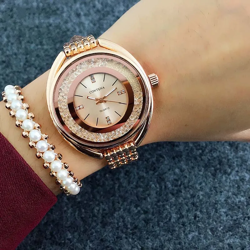 Top Brand CONTENA Watch Women Watches Rose Gold Bracelet Watch Luxury Rhinestone Ladies Watch ...