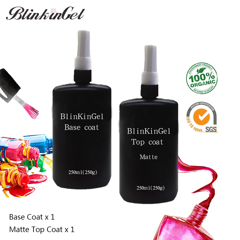 Blinkingel 250 мл Clear не вытирайте Nailpolish матовый гель Лаки для ногтей гель топ и Основа для ногтей для UV LED лампы пополнения вышивка Крестом Пакет - Цвет: 250ml Base Matt Coat