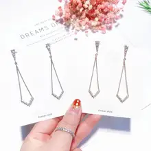MENGJIQIAO 2019 coreano nuevo estilo rombo geométrico largo Pendientes para Mujer de Moda brillante Zircon Micro embutido delicada Pendientes