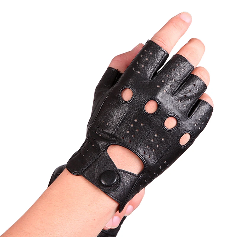 Spring Summer Man's Half Fingers Gloves Thin Breathable Anti-Slip Leather Fitness Gloves Male Moto Semi-Finger Mittens M046P