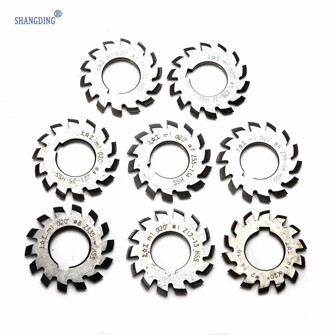 

8pcs High Quality HSS M1 PA20 20 Degree Involute Gear Cutters Set #1-8 Assortment Kit For Milling Machine Tool