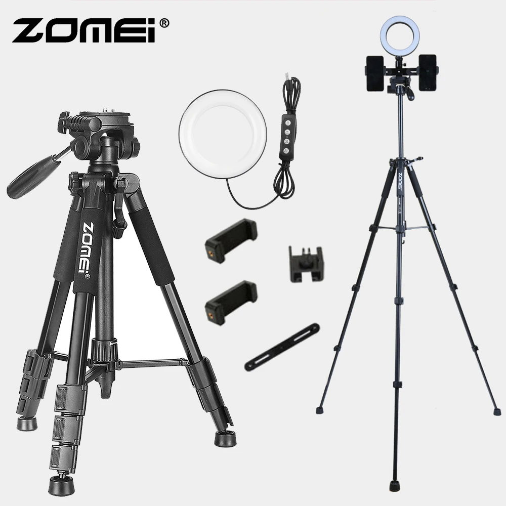 

Zomei Z666 Camera Tripod Portable Travel Makeup Light Stand + 6 inch 16cm Fill Ring Light Set for Room Anchor Phone Live Video