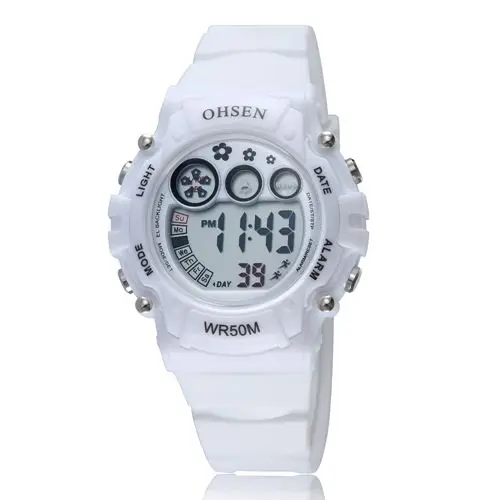 Модный бренд OHSEN Лидер продаж детские для мальчиков и девочек светодиодный цифровые часы с будильником и хронографом водонепроницаемые спортивные часы студенческие Детские часы - Цвет: Белый