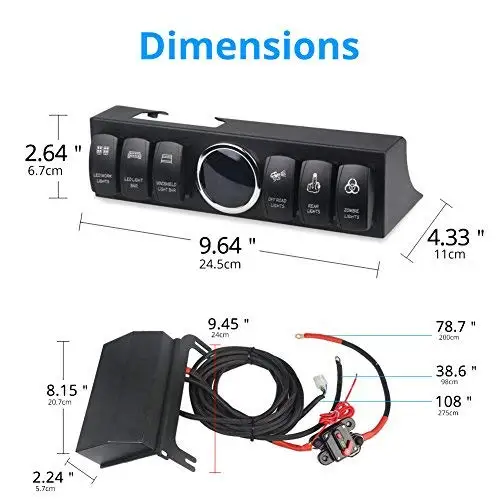 6-Switch Pod Toggle Switch Panel Overhead and Source Control System Box Wiring Harness Kit with 12 Switch Covers & a Switch Clip Remover For Jeep Wrangle JK JKU 2007-2018(Blue Back Light)8