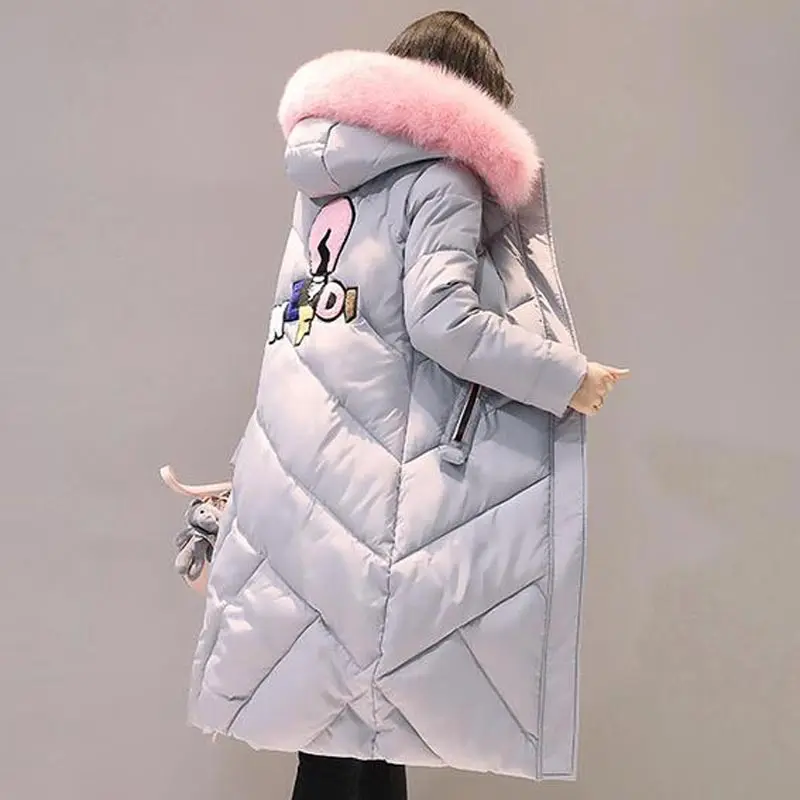 

2017 winter jacket coat women's loog parkas black Large artificial fur collar hooded woman outwear loose thicker clothing QH0330