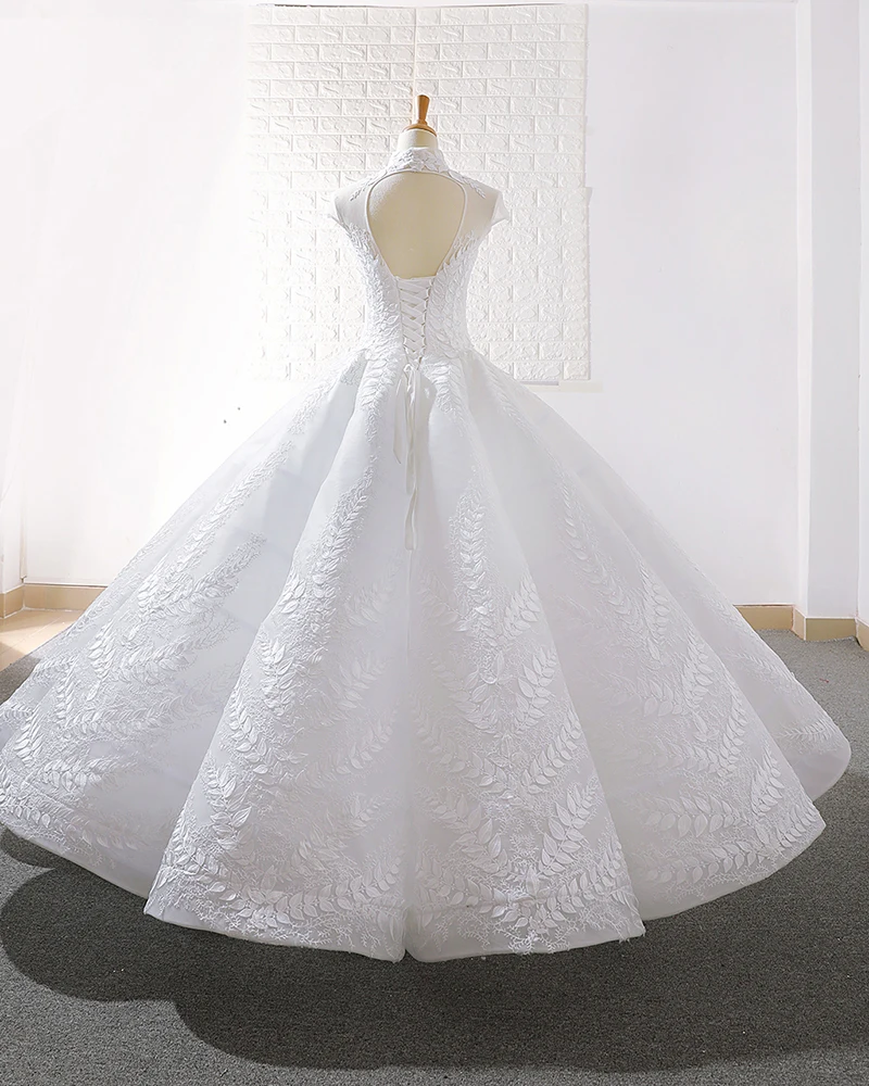 J66668 jancember распухшие свадебные платья, такие как белая шапочка с длинным рукавом и высоким вырезом длиной до пола, с аппликацией, бальное платье, свадебные платья