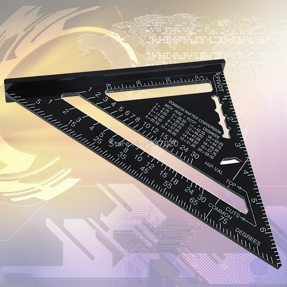 

7inch Metric system Silver Aluminum Alloy Speed Square Roofing Triangle Angle Protractor Try Square Carpenter's Measuring