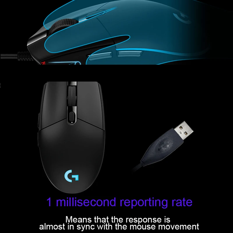 Kopen Logitech G102 Bedrade Muis voor Windows 10 8 7 Wired Game Muis met 6000dpi Optische RGB verlichting voor PC Desktop Officiële Echte