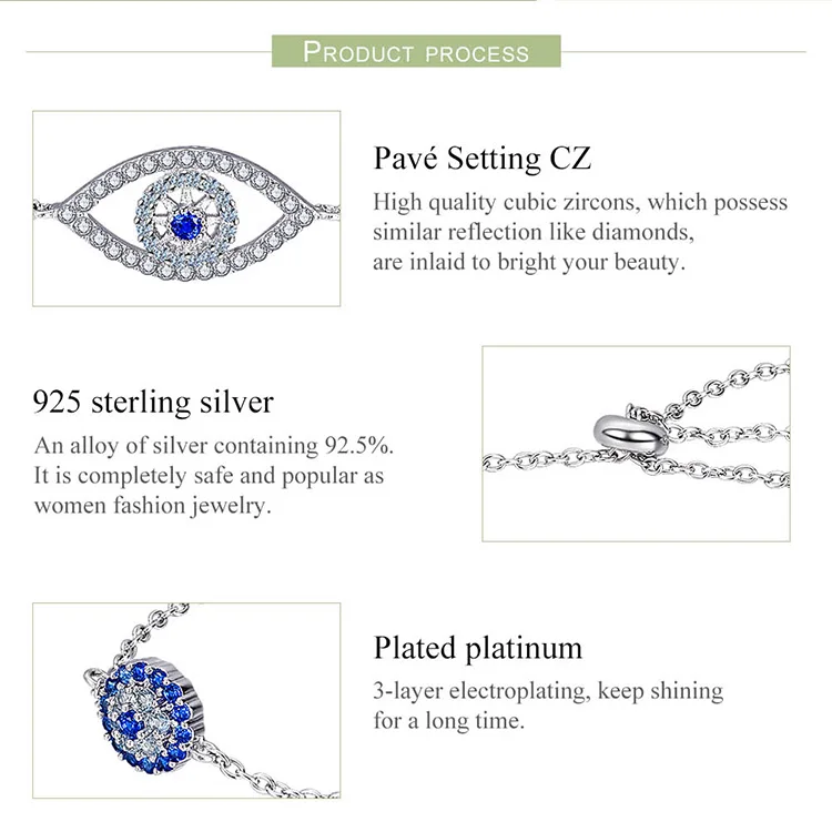 BAMOER горячая Распродажа 925 пробы серебряные голубые глаза женские браслеты для женщин ювелирные изделия из стерлингового серебра подарок SCB089