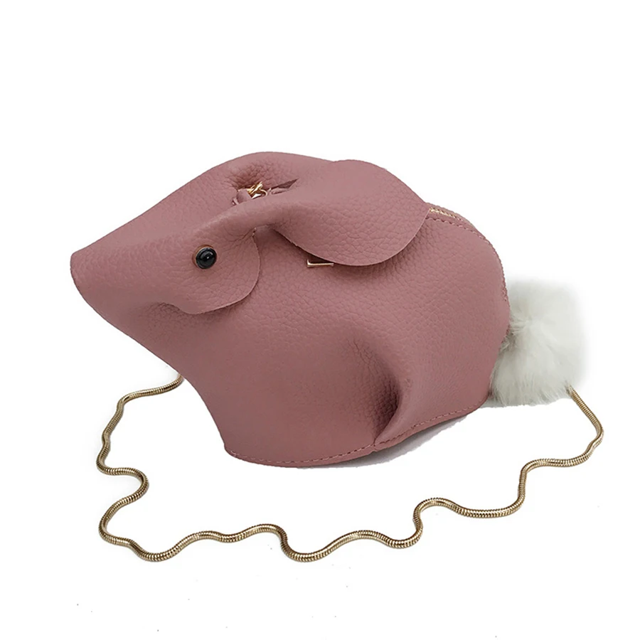 

Japanese Harajuku Creative Cartoon Mouse Hairball PU Leather MINI Women Bag Girl Fun Cute Mobile Phone Change Shaped Chain Bag