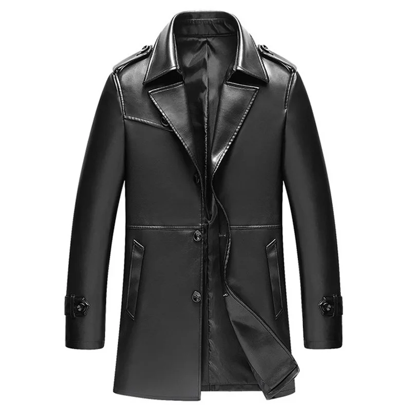 

New Mens Leather Trench Autumn Winter Fashion Tailored Collar Slim Fat PU Long Leather Trench Coat Men Overcoat M~4XL AY1115