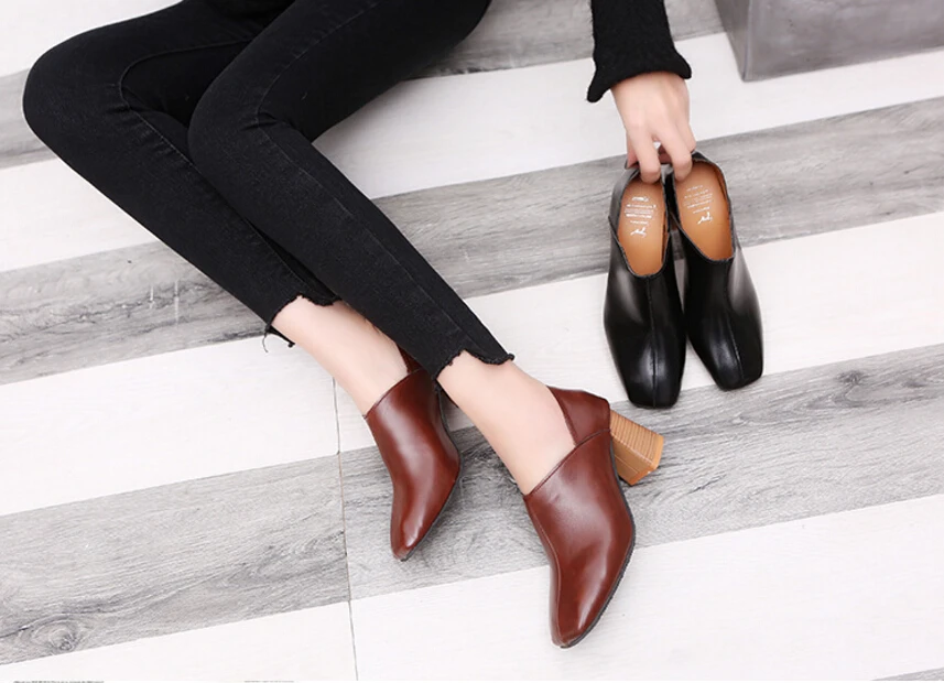 

XWWDVV Soft two wear thick heel boots and boots with spring and autumn new style style high heel boots with square head