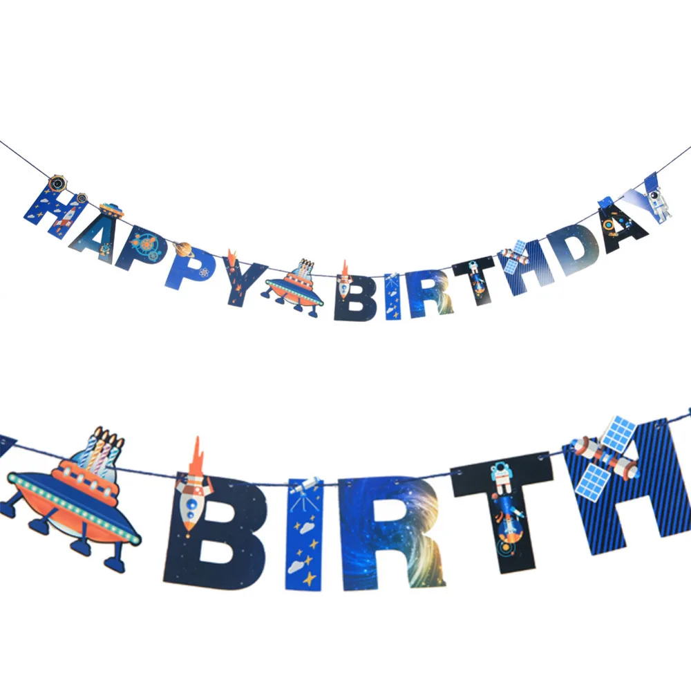 

UFO Galaxy Outer Space Happy Birthday Banner Out of this World Alien Banner Space and Astronaut Birthday Theme Party Shower