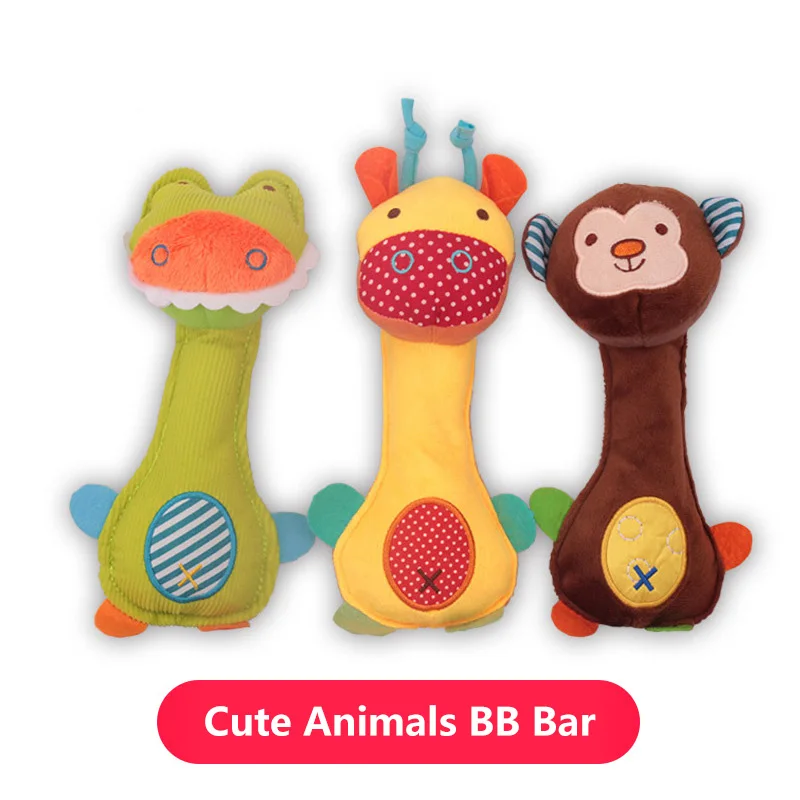 

Soft Colorful Baby Rattles Plush Toy Infant Educational Hand Rattle Bell Cartoon Animals BB Sounder Music Bed Hanging Dolls