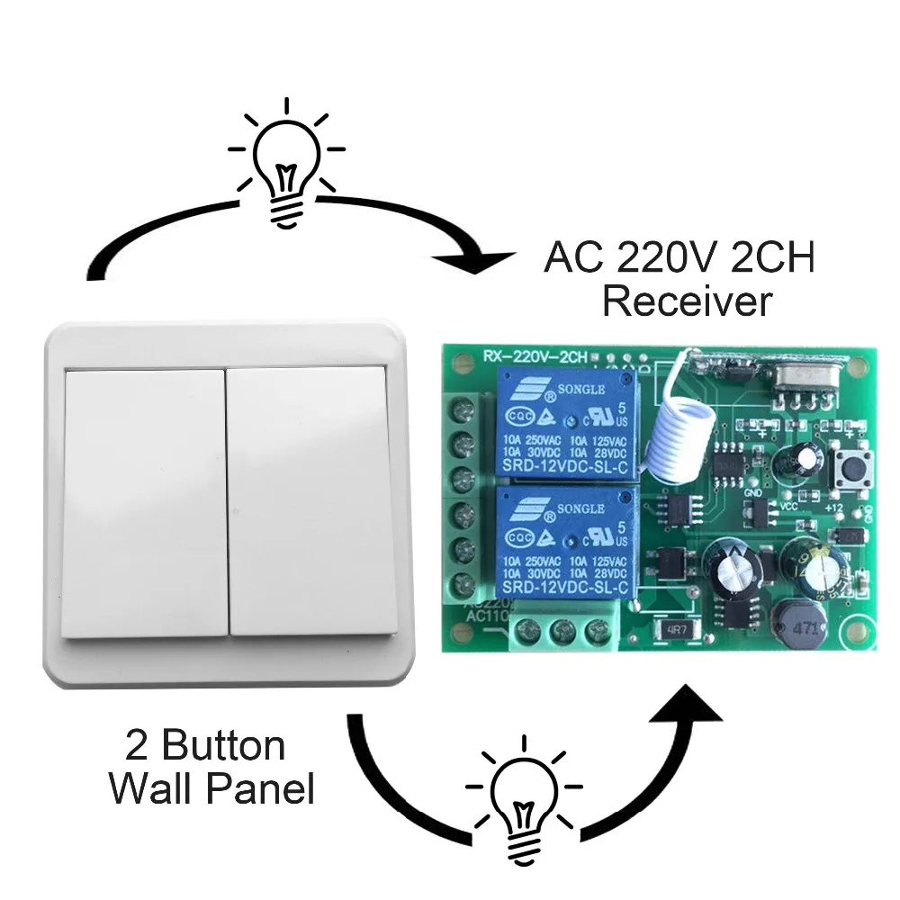 QIACHIP 433Mhz 220V 2CH Wireless Remote Control Switches Relay Receiver