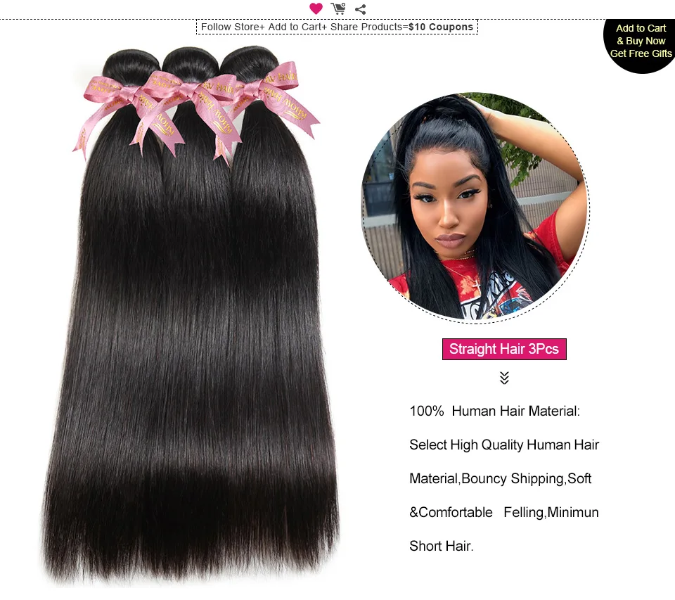 Empacota com Fechamento Feixes de Cabelo Brasileiros com Fechamento Livre do Laço Frontal com Feixes Ishow Cabelo Liso Remy Humano Parte 11 Pacotes com 3/4 com fecho