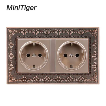 

Minitiger 16A Russia Spain Double EU Standard Power Socket 4D Embossing Retro Zinc Alloy Metal Panel Wall Electrical Outlet 146