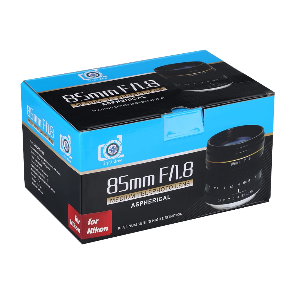 Lightdow 85 мм F/1,8 Средний телеобъектив для портретной камеры для Nikon D4S D800 D600 D7000 D550 D3300 D3200 D50 D80 D90 и т. д