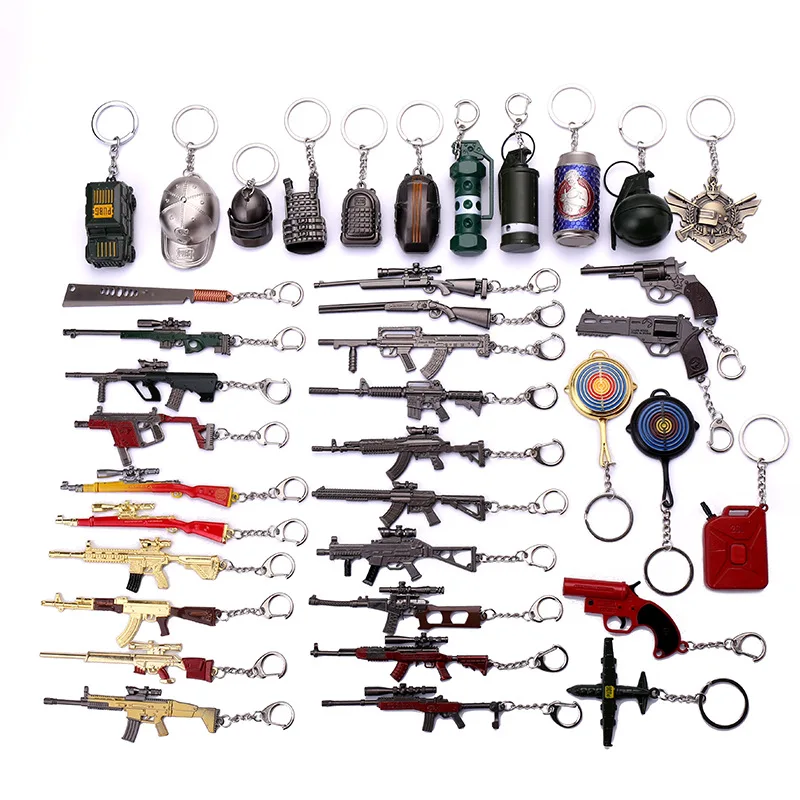 

10pcs/LOT PUBG Cosplay Costume Keychain Movable Helmet Backpack Pan Alloy Model Key Chain llaveros 98K AWM Mini Pendant llaveros