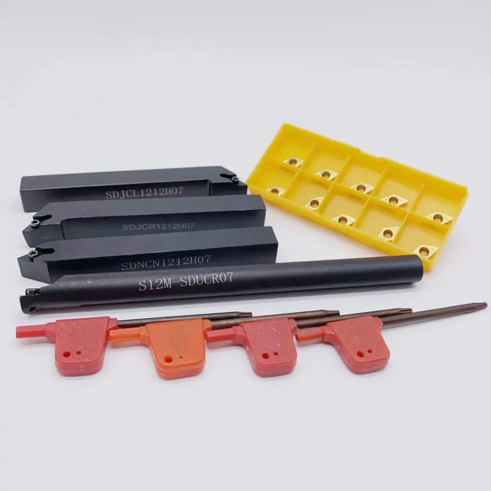 

4pcs Boring Bars + 10pcs/box DCMT0702 Carbide Inserts + 4pcs Wrench Lathe tools Metal Cutter CNC wood turning tools