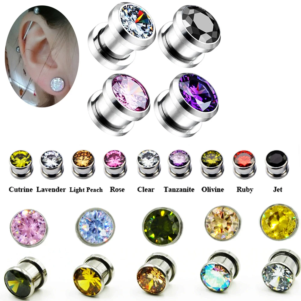 *LOWER PRICE* SURGICAL STEEL CZ SCREW THREADED EAR TUNNEL W// CENTER STAR GEMS