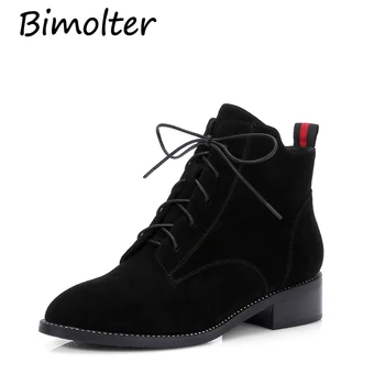 

Bimolter Cow Suede Women Shoes Leather Inside Ankle Boots Female Genuine Leather Footwear Ankle Boots Russian Size 34-39 NC029