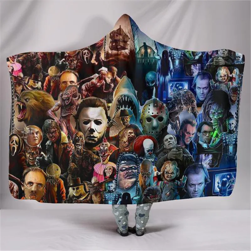 3D Funny Hooded Cloak For Adults Kids Cosplay Horror Movie Blanket Warm Thicken Woman Girls Boys Blankets on the Sofa2