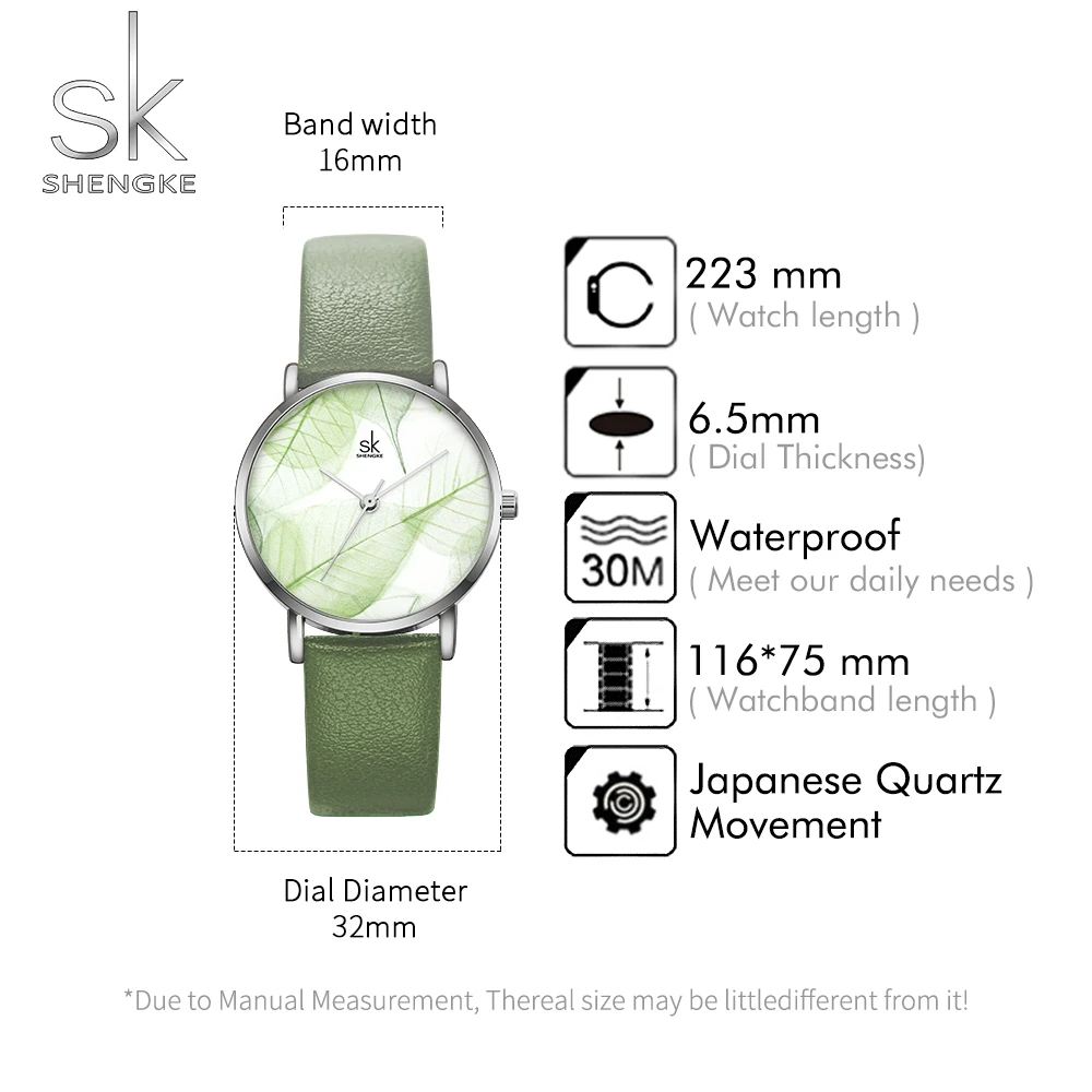 Shengke Fashion New Women Watch Clock ladies Green Dial Wristwatch Quartz Japanese Movement Gift Simple Design 3 bar waterproof 5