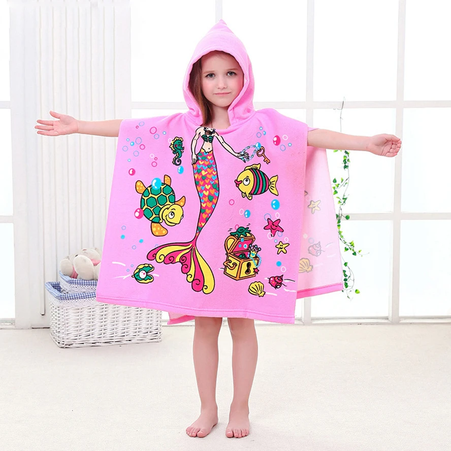 Size 90*60CM Children Cartoon Baby Hooded Bath Towel Bathrobe Cotton Terry Infant Kids Bathing Wrap Toddler Kids Gifts BCS0004