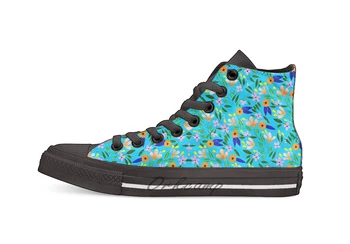 

Flowers on blue Design breathable Casual High Top lace-up Canvas shoes sneakers