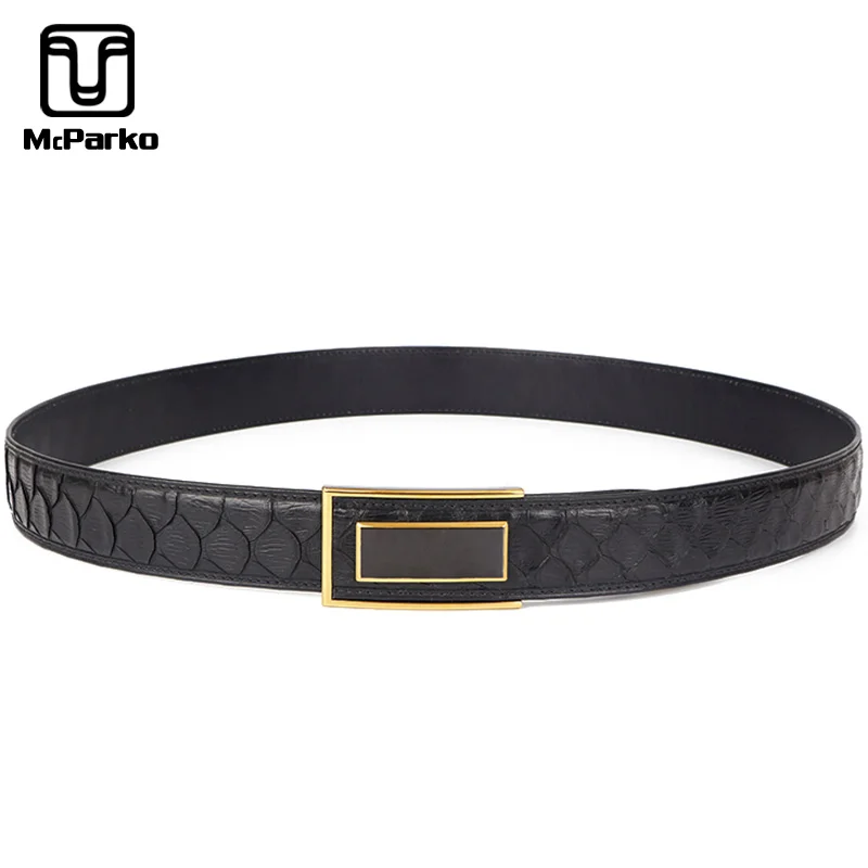 

McParko Python Belt For Men 2019 Ceramic Buckle Luxury Snakeskin Genuine Leather Men Belt Business Formal Belt For Trousers
