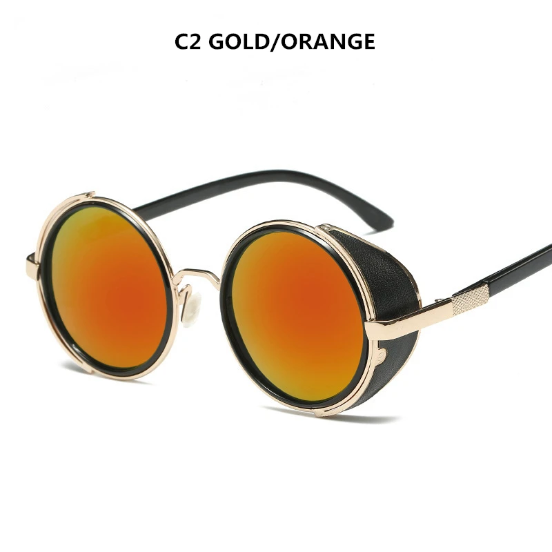 Новые Ретро стимпанк Солнцезащитные очки для мужчин и женщин круглые дизайнерские металлические паровые панковские щиты солнцезащитные очки UV400 полимерные линзы солнцезащитные очки - Цвет линз: GOLD ORANGE