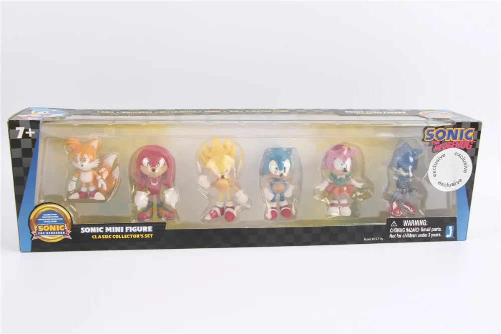 

Original Sonic Action Mini Figures Play Set Knuckles, Sonic, Super Sonic, Amy, Metal Sonic and Tails - 6 pcs - 2 Inch