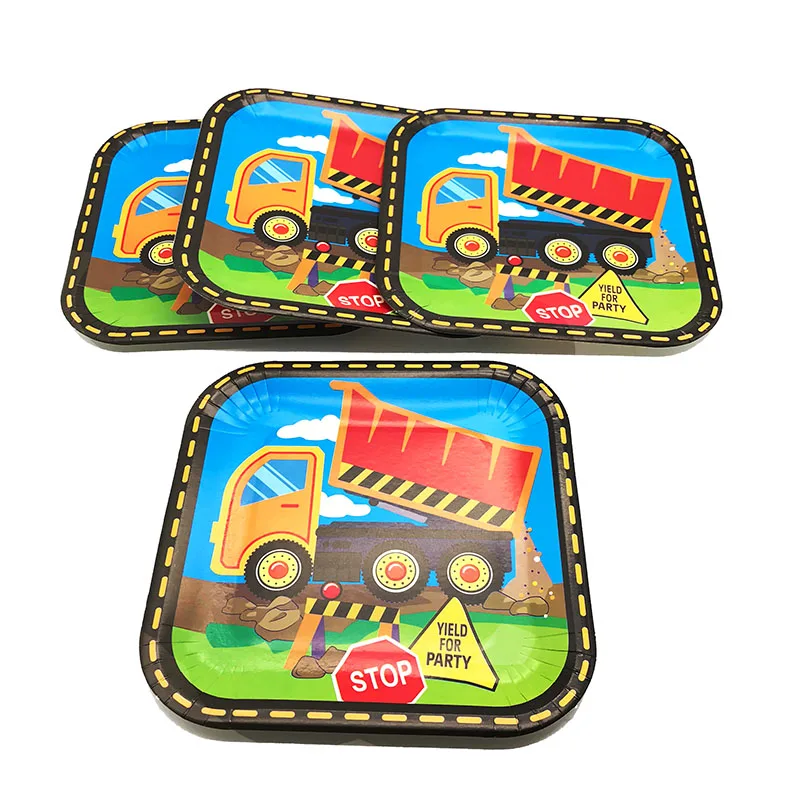 

10pcs/lot Construction Truck theme disposable party plates cartoon truck theme paper plates Construction Truck plates dishes