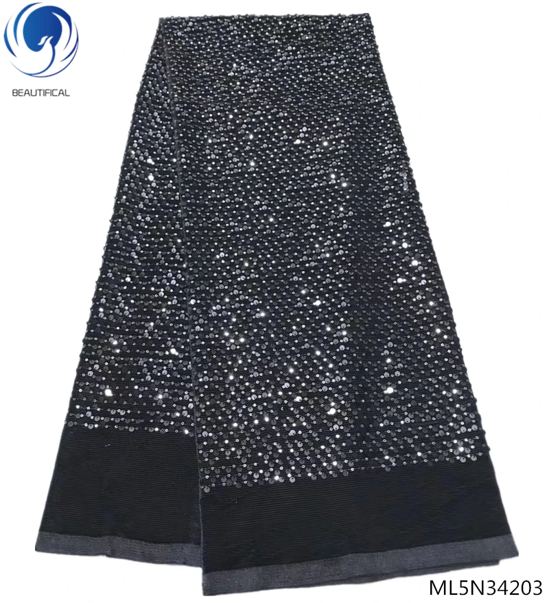 

Beautifical sequins laces fabrics velvet lace fabrics 2019 high quality shiny velvet laces dress for wedding 5yards/lot ML5N342