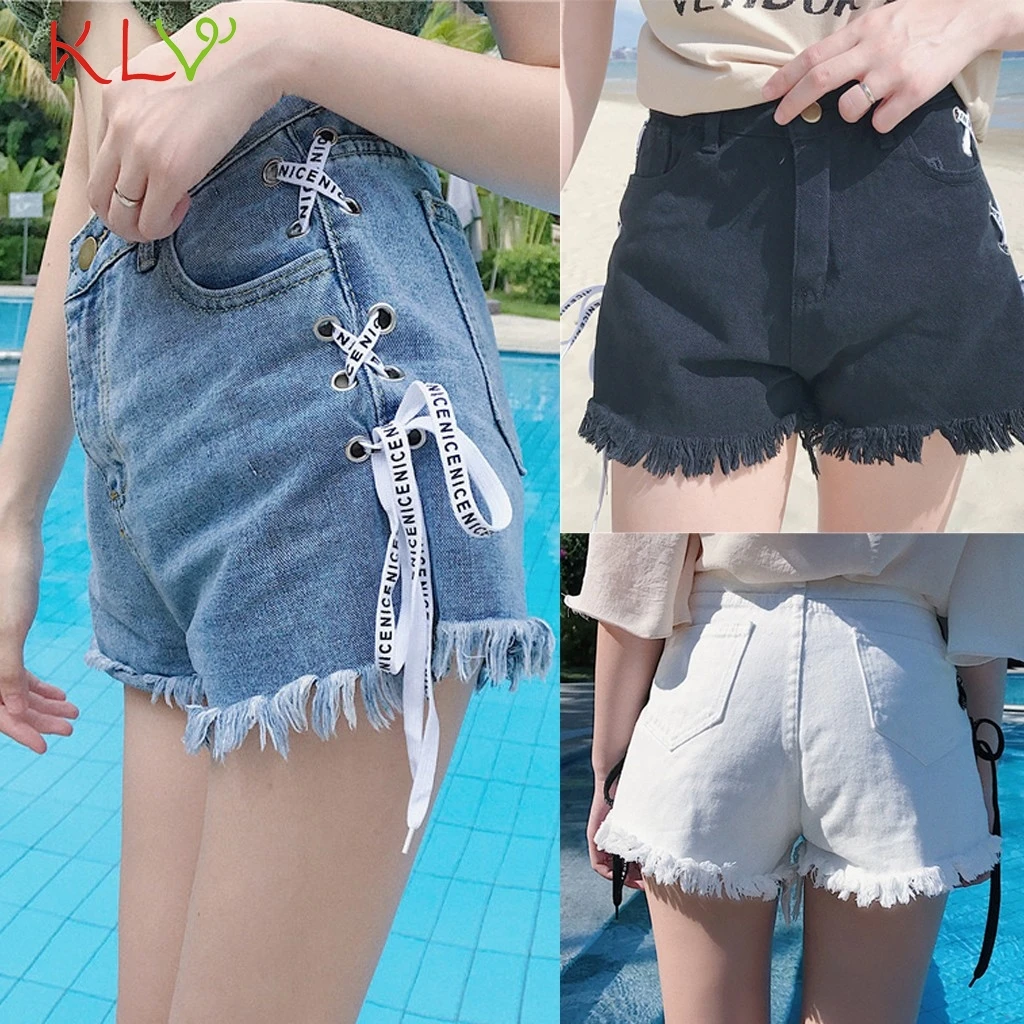 

Shorts Women Summer Denim Sexy High Waist Jeans Lace Up Tassel Shorts Plus Size Pantalon Corto Mujer Verano Ladies Clothing 19Je