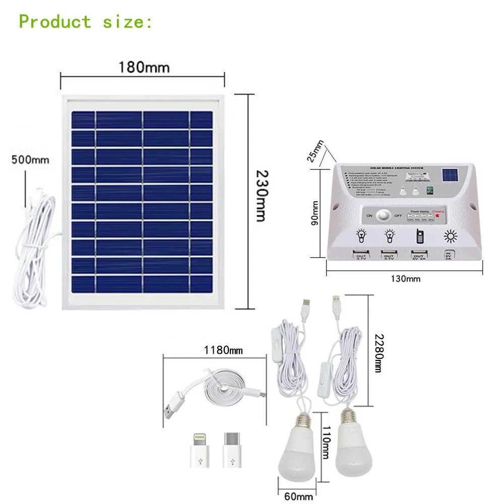 Sistema de Iluminação Acampamento ao ar Tenda de Carregamento de Emergência Multi-função Solar Móvel Portátil Luzes Kit Jardim Livre Pelo Telefone 6 Lâmpadas solares