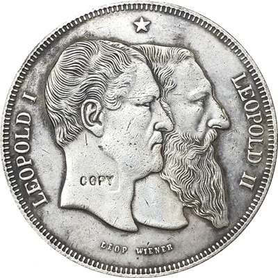 Бельгия 5 франков 1880 копия монет 37 мм | Дом и сад