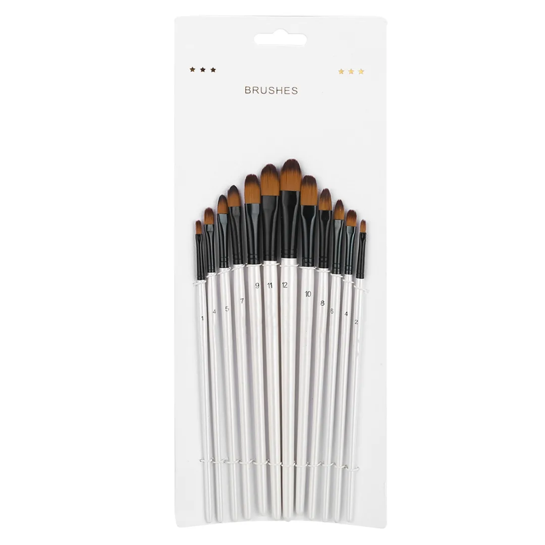 12PCS Artist Paint Brushes Set Acrylic Oil Watercolor Painting Oblate/Oblique Nylon Hair Brush Wood Handle School Art Supplies