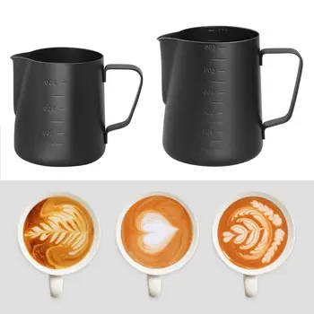 

350/600ml Black Coffee Matte Pitcher Stainless Steel Milk Frothing Pitcher Jug Espresso For Coffee Moka Cappuccino Latte Drink