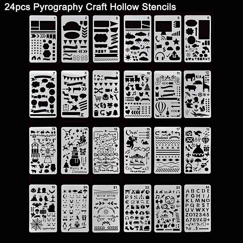 Toolour Pyrography Set 60W EU/US Soldering Iron Kit 50pcs Pyrography Working Soldering Tips/24pcs DIY Craft Layering Stencils 