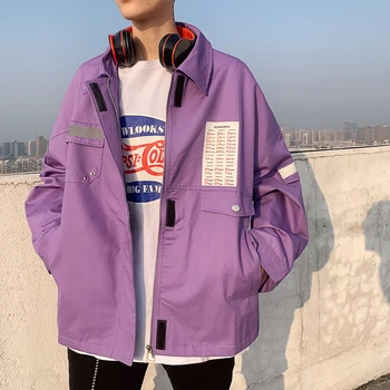 

Spring New Jacket Men Fashion Solid Color Letter Printing Casual Tooling Wind Jacket Man Streetwear Hip Hop Loose Bomber Jacket