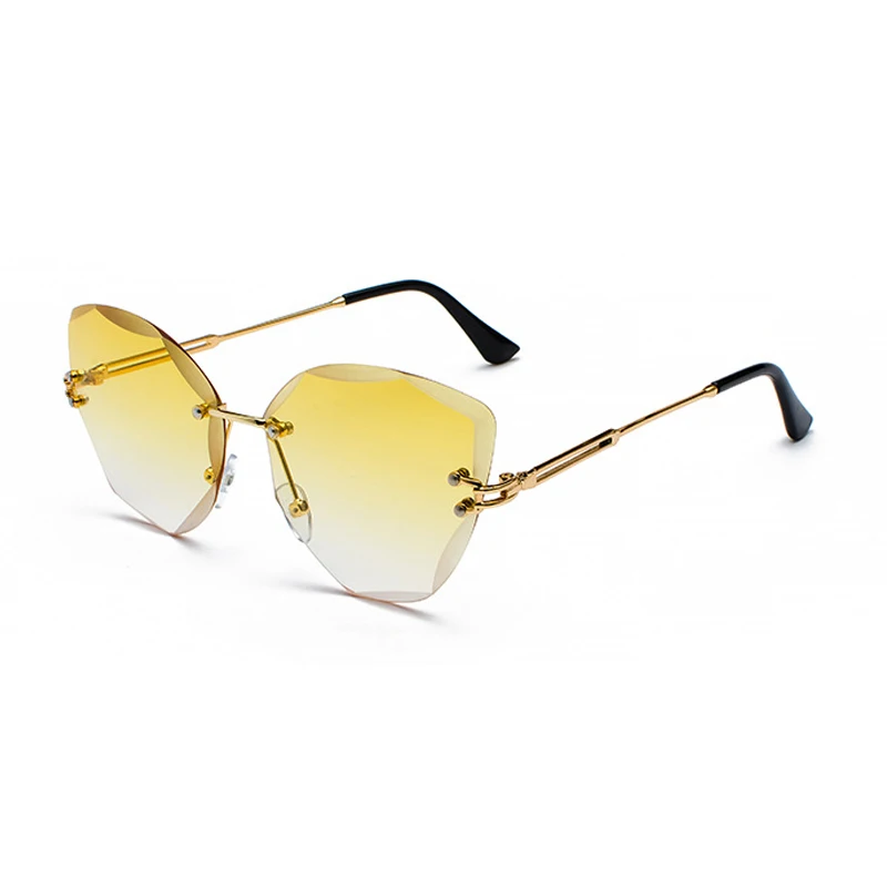 WOWSUN, брендовые, модные, без оправы, кошачий глаз, форма, женские солнцезащитные очки, PC линзы, сплав, очки, lLegs, UV400, A506 - Цвет линз: C4-Gold-Yellow