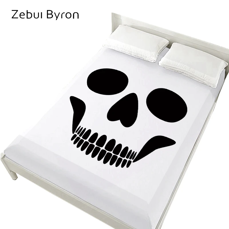 

3D Bed Sheets On Elastic Band Bed,150/160x200 Fitted Sheets,Mattress Cover for bed.Bedsheet Bedding,Bed Linen Halloween Skull
