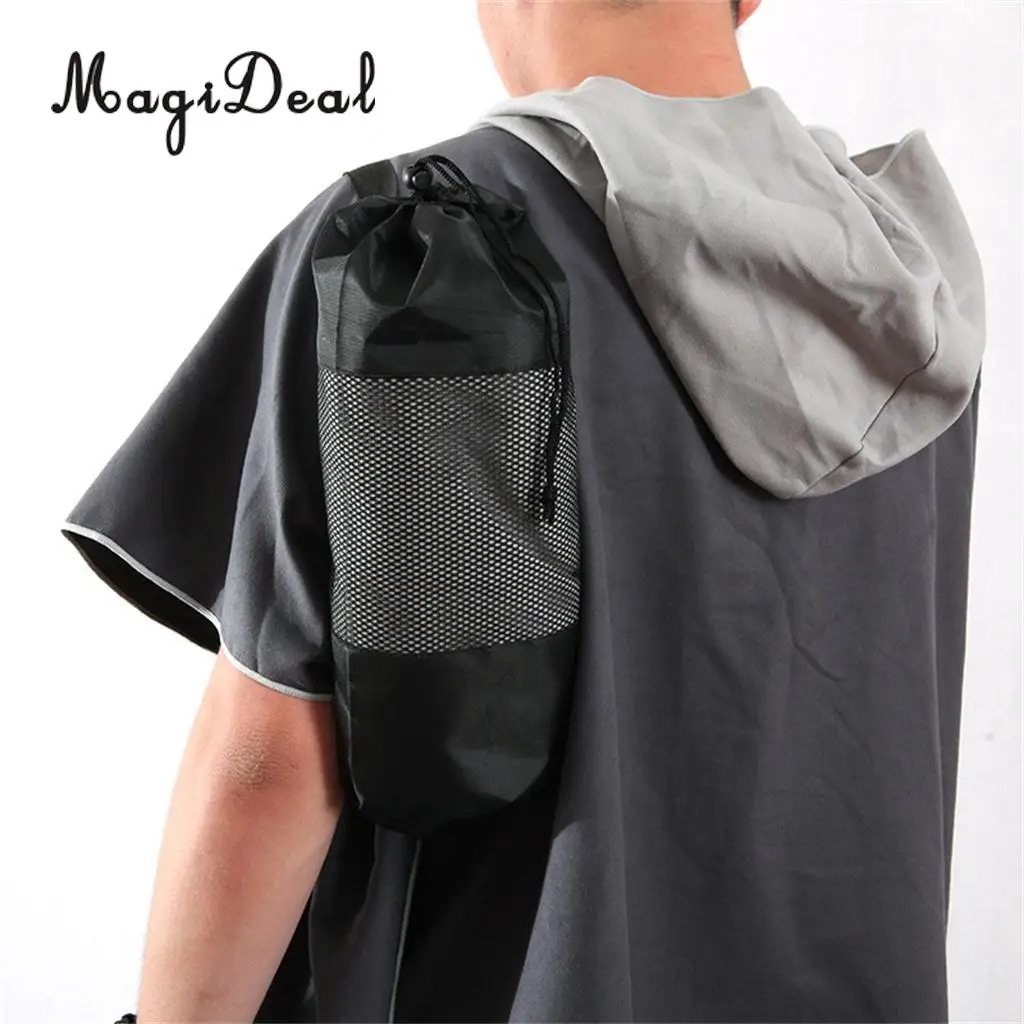 MagiDeal Surf Beach Wetsuit Changing Towel Poncho Robe & Hood, Pocket, Mesh Bag for Surfer, Swimmer, Diver - One Size Fits All