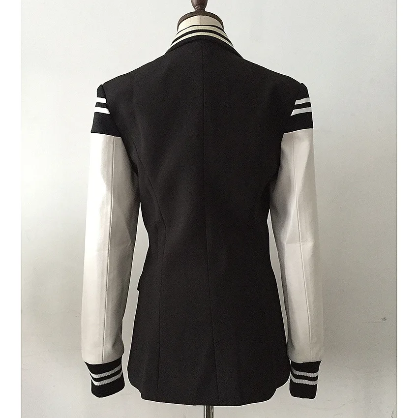 2019 New Spring Autumn Slim Plus Size Blazer Women Fashion Double-breasted Ladies Black white stitching office coat women 2019 New Spring Autumn Slim Plus Size Blazer Women Fashion Double-breasted Ladies Black white stitching office coat women